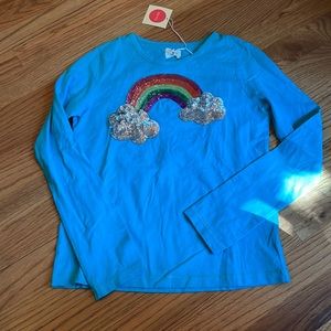 NWT- Mjni Boden long sleeve tee-size 9-10-turquoise blue-rainbow-love it!